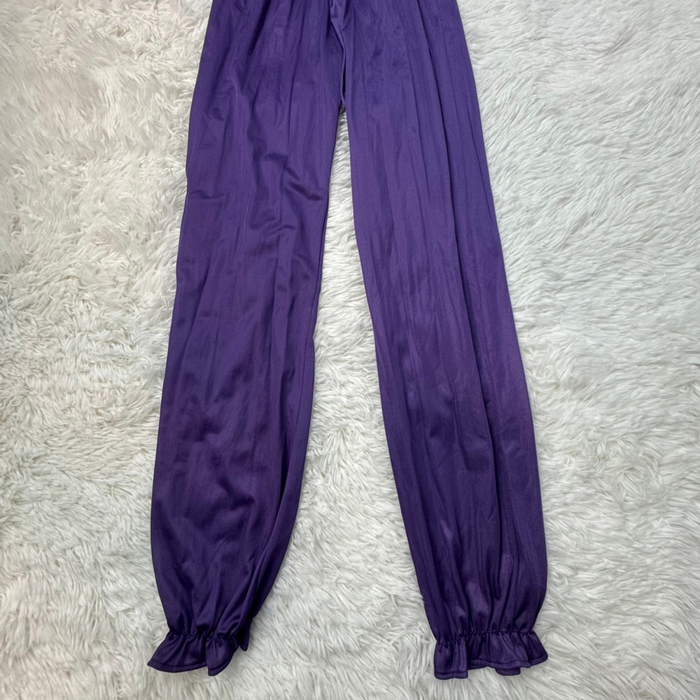 Vintage Purple Lace Jumpsuit Nylon Sheer Wide Leg 70s Disco Boho Made USA M - Picture 7 of 13